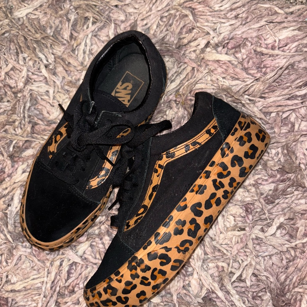 Vans Black and Leopard Print Sneakers